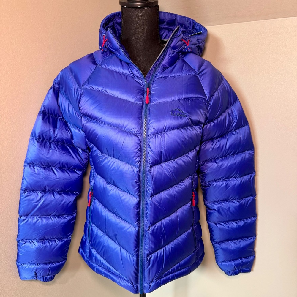 LL Bean Ultralight 850 Down Hooded Jacket Blue Puffer Womens XS 507062 NWT